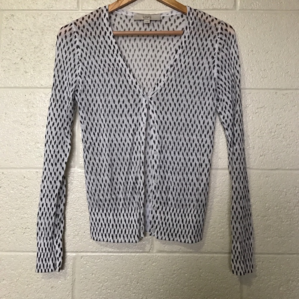 LOFT white and black speckled cardigan