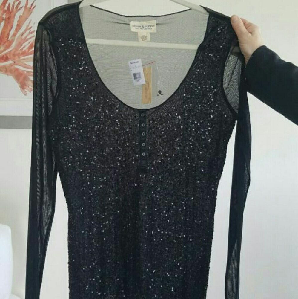 NWT DENIM & SUPPLY BLK SEQUIN TOP Sz. L