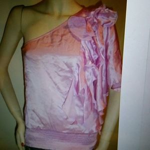 New bebe mylee ruffle 1 shoulder top blouse size L