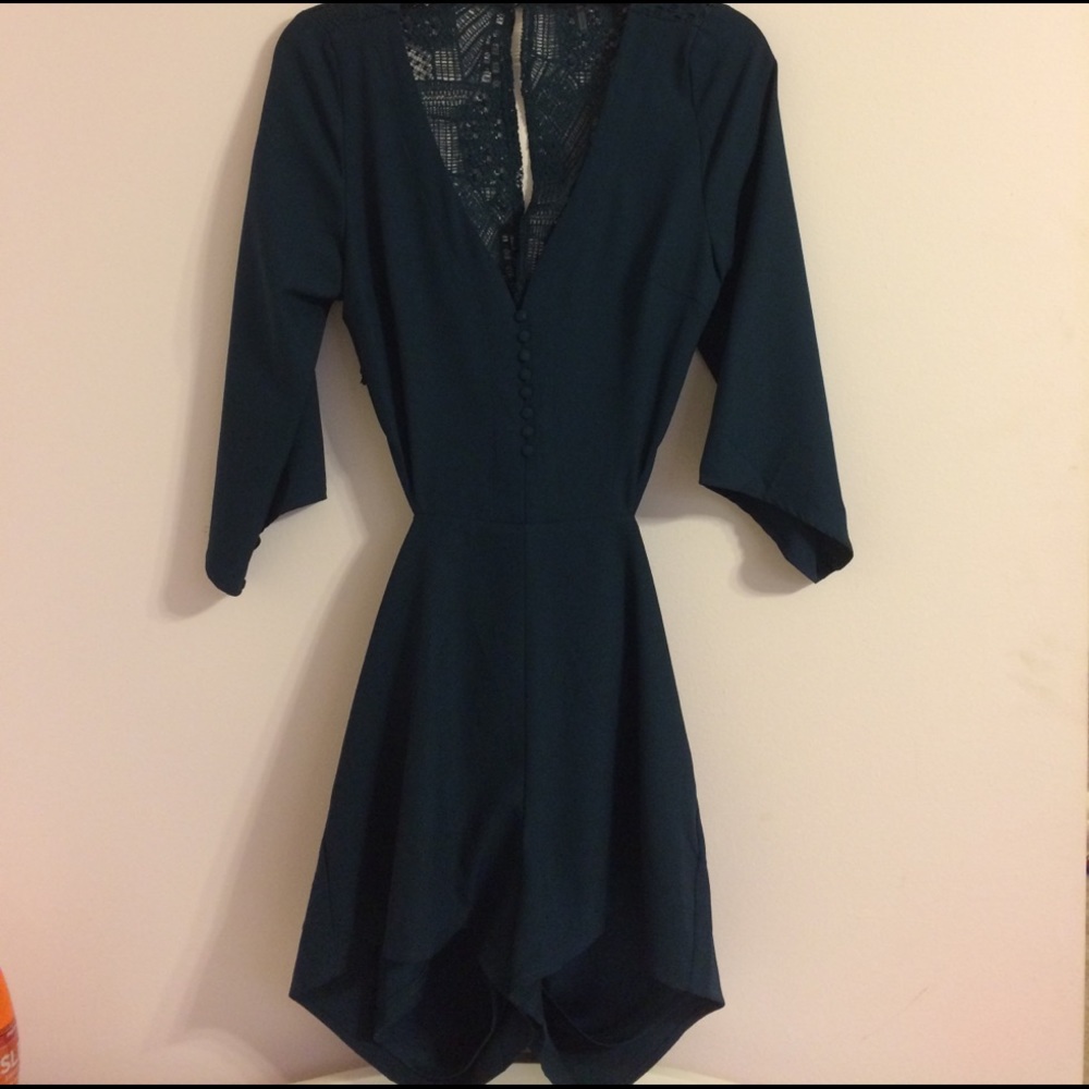 Holiday/ Christmas open back teal romper