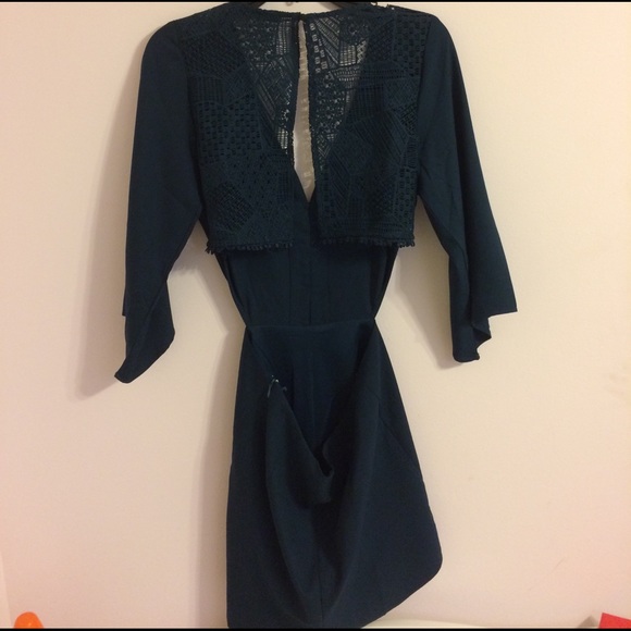 Holiday/ Christmas open back teal romper - Picture 2 of 4