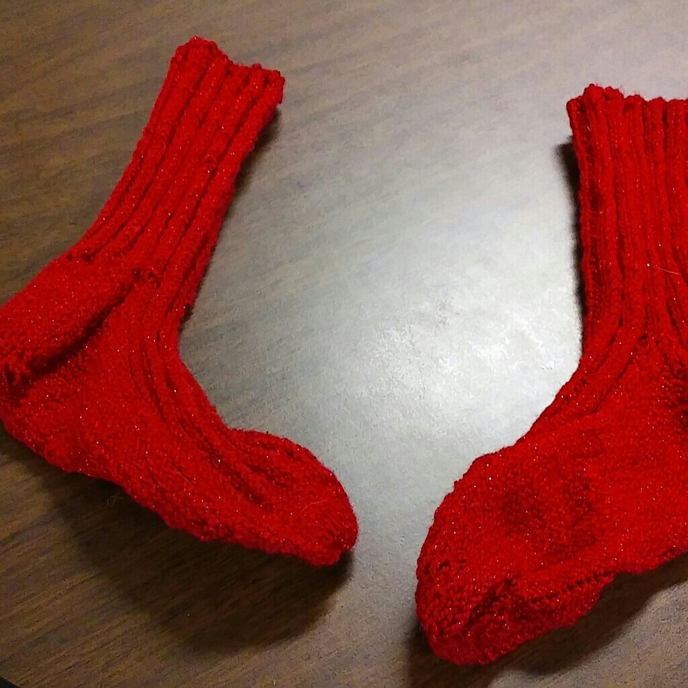 Handmade red glitter socks