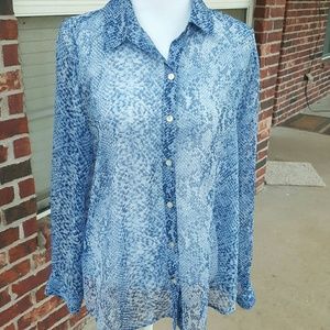 Chico's Blue Blouse Snake Print Size 12/14 large