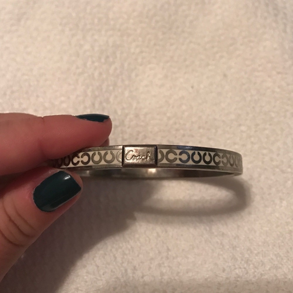 Silver and White Coach Bangle