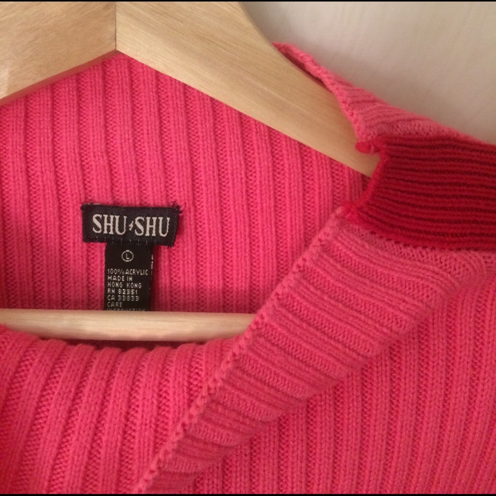 Bright Pink, Tight Knit, Mock Turtleneck