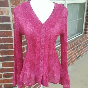 Apt. 9 Frilly Purple Button Down Blouse Size XL