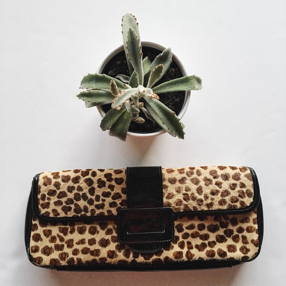 Caché Leopard Clutch Patent Leather Lining
