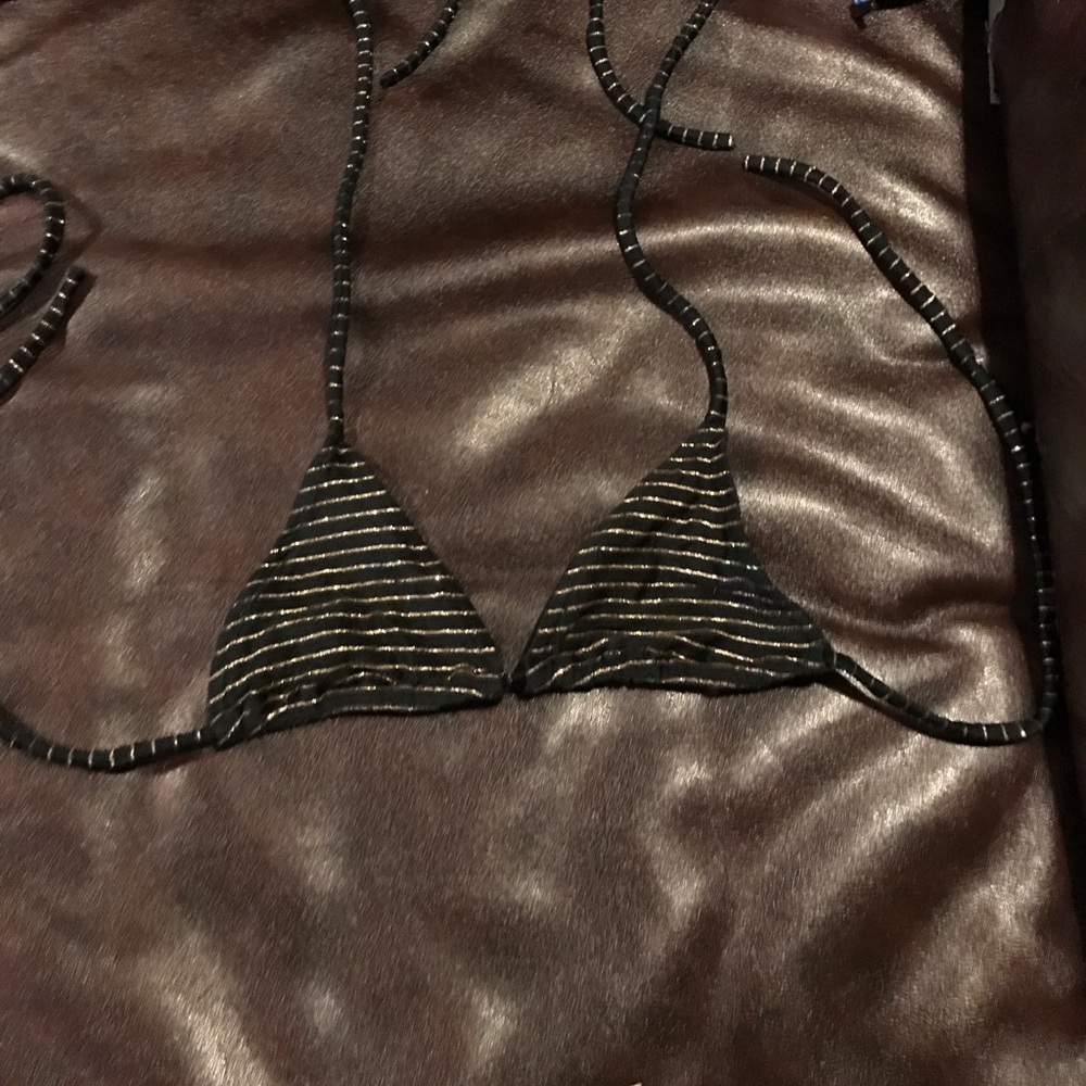 Black and gold glitter stripe bikini top