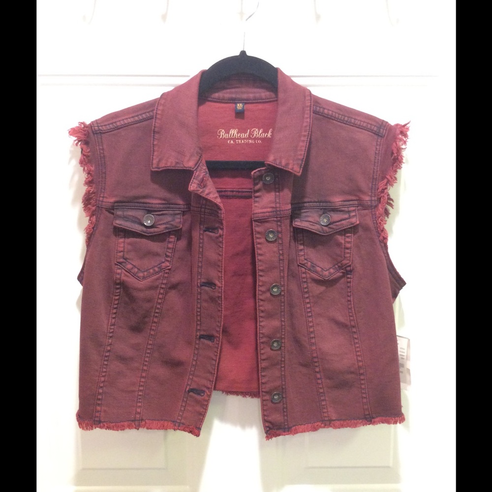 Bullhead Black Maroon Fringe Vest