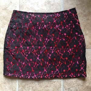 Black and pink lace mini skirt