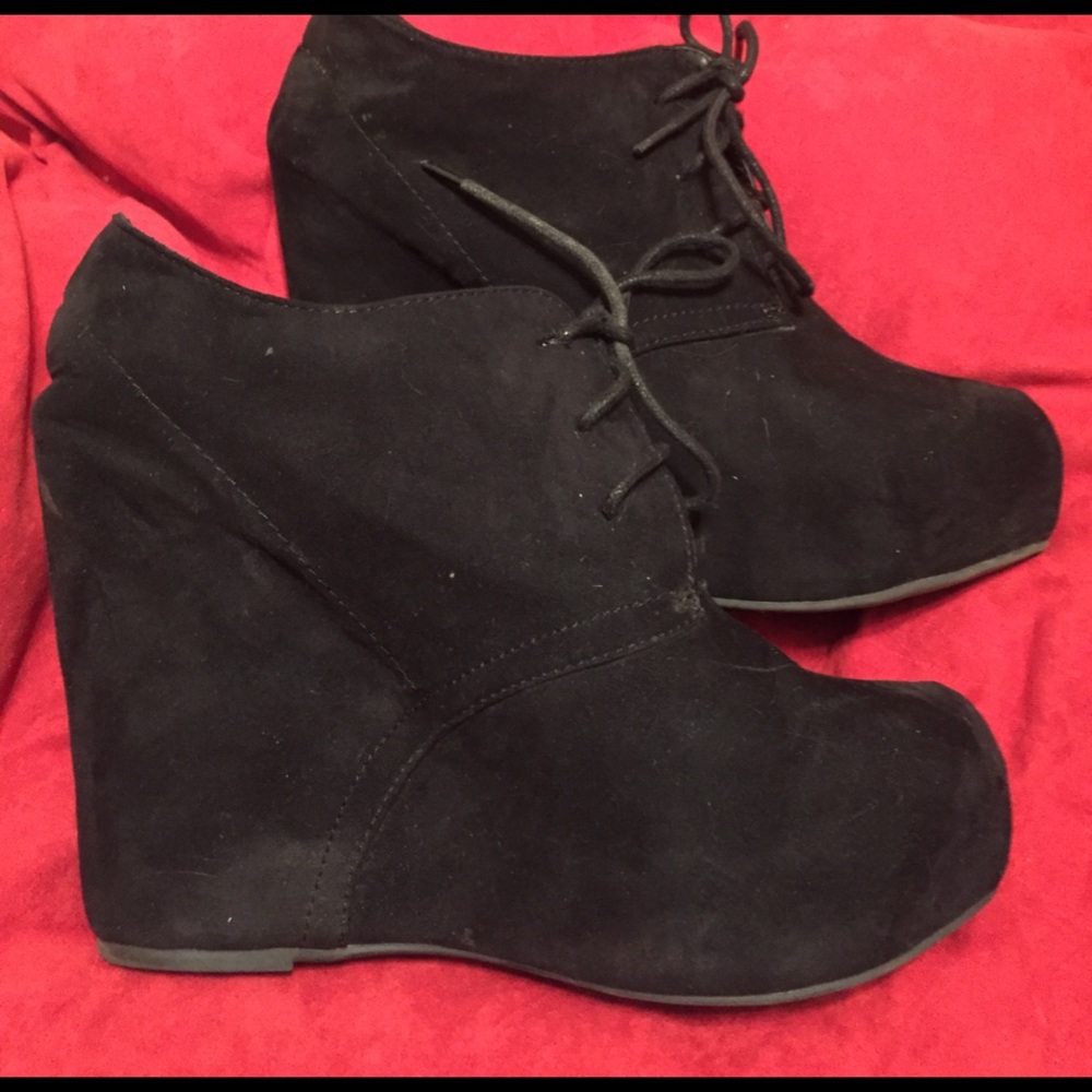 Black suede bootie wedges