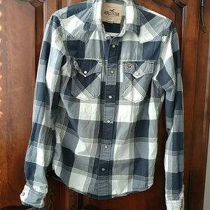 Hollister Mens Navy Blue Plaid Button Up Shirt