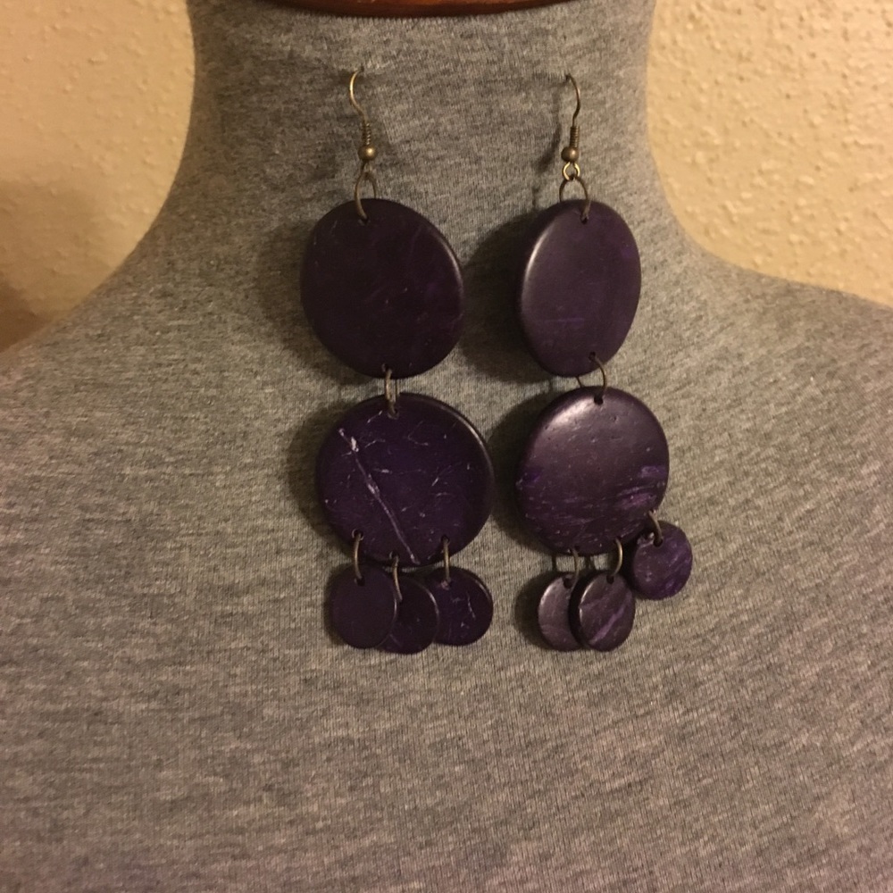 Purple wooden earrings