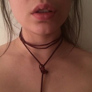 Maroon choker with gold balls