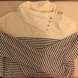 Jcrew cream and navy striped foldover turtleneck