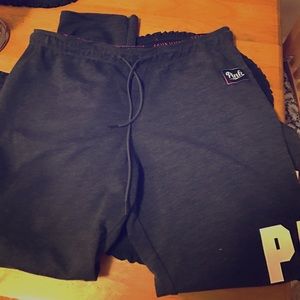 Pink sweatpants, straight leg.