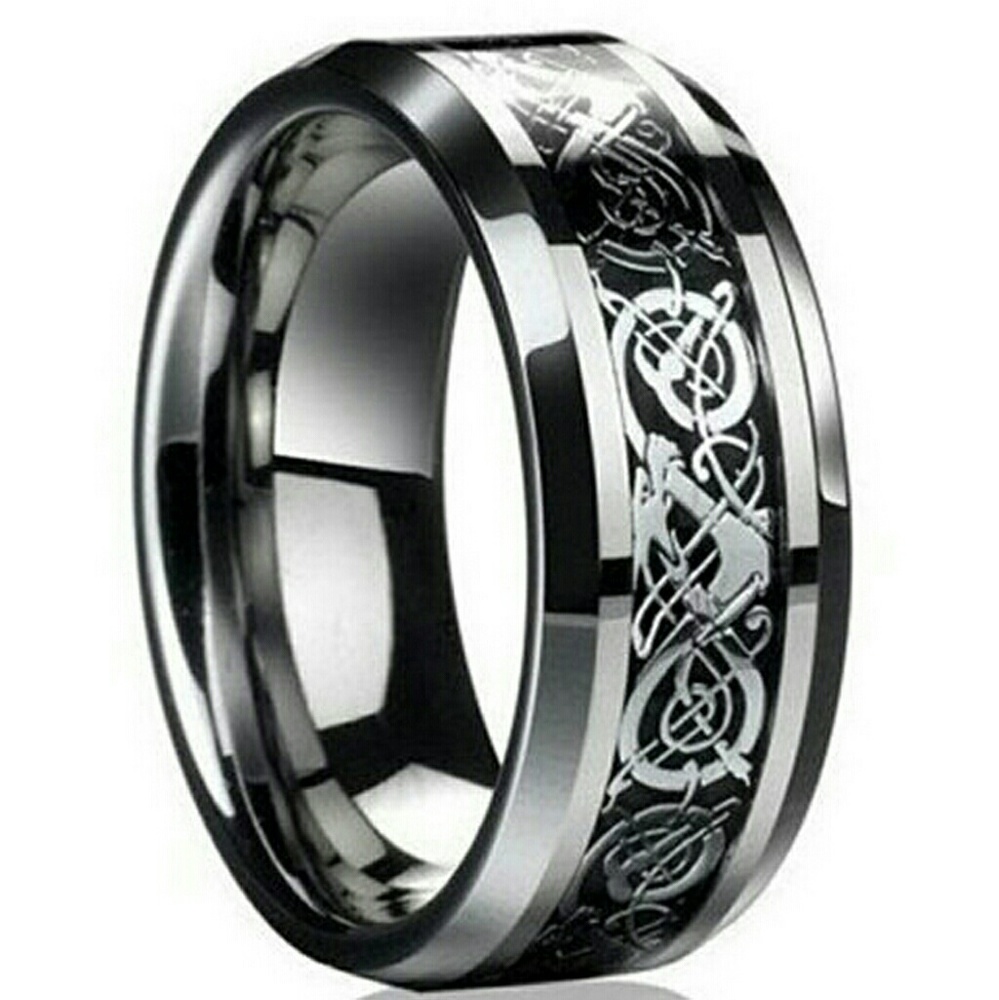 Silver & Black Titanium Celtic Knotwork Band 8mm