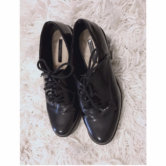 Zara Shoes - SOLD Trafaluc Black Patent Laceup Oxford Platforms