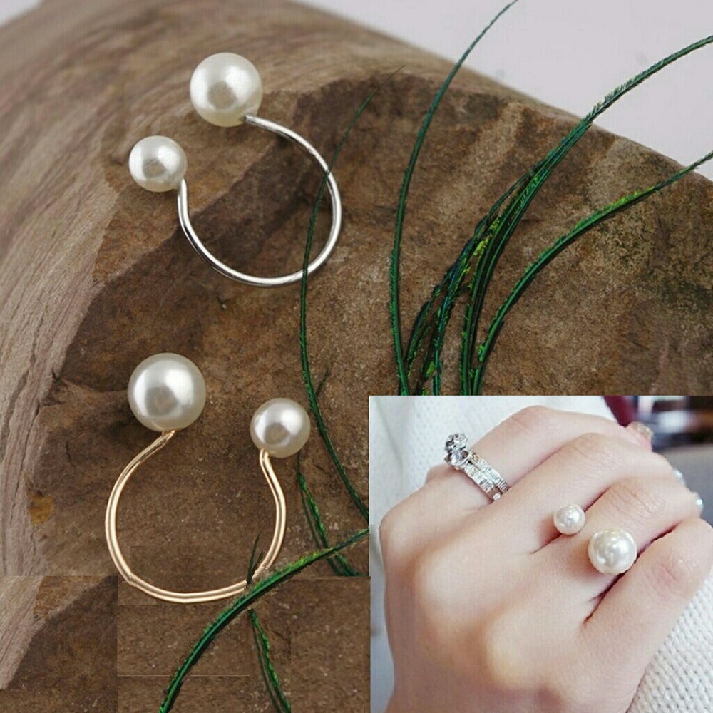 Double Pearl Open Ring in Gold or Silver
