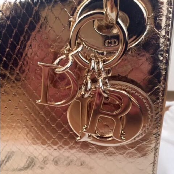 Dior Lady Dior Gold Shiny Python Snakeskin Handbag - Picture 6 of 8