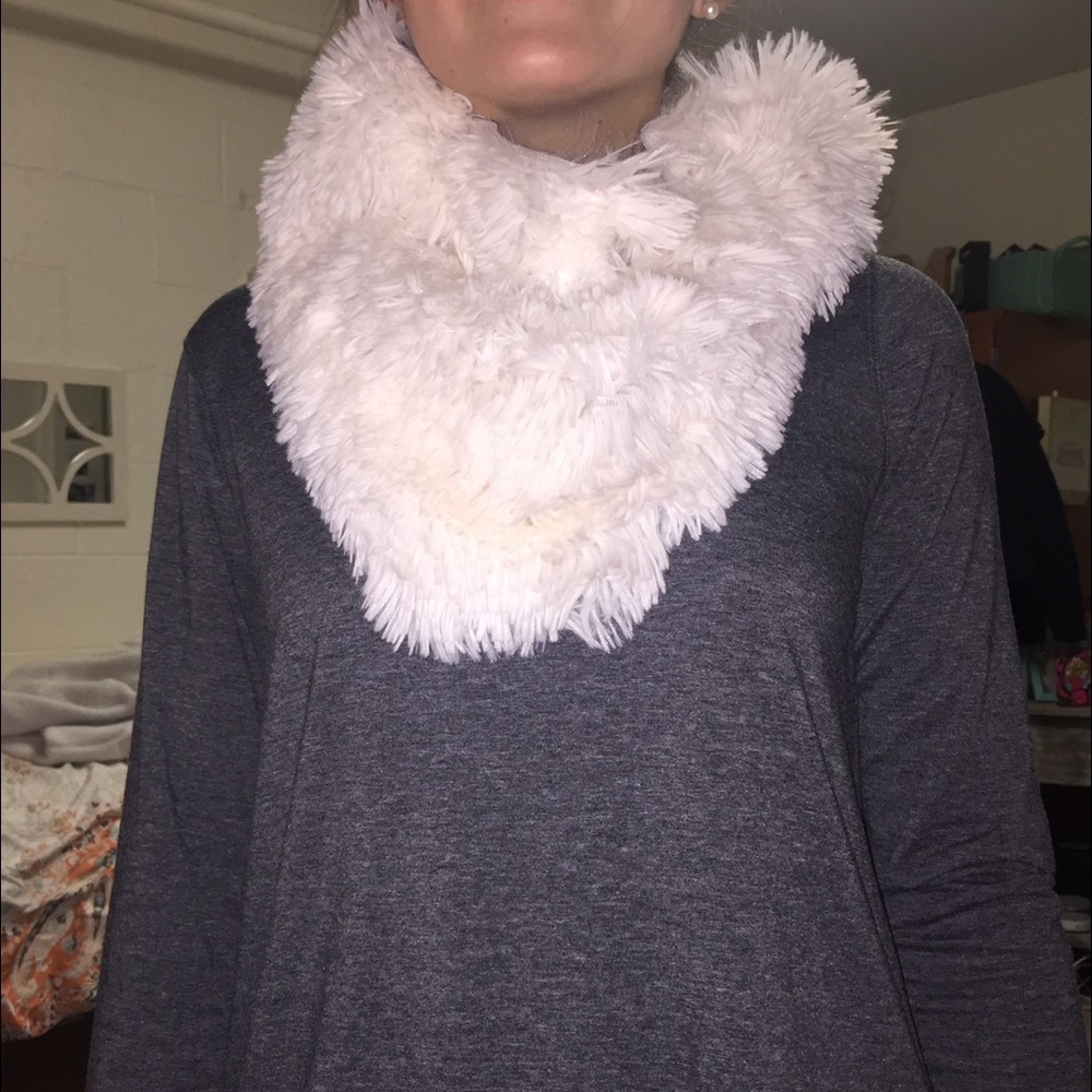 Brown ivory shaggy fur suede cowl