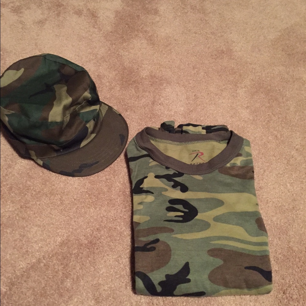 Boys XL Camo tee shirt with Camo Hat