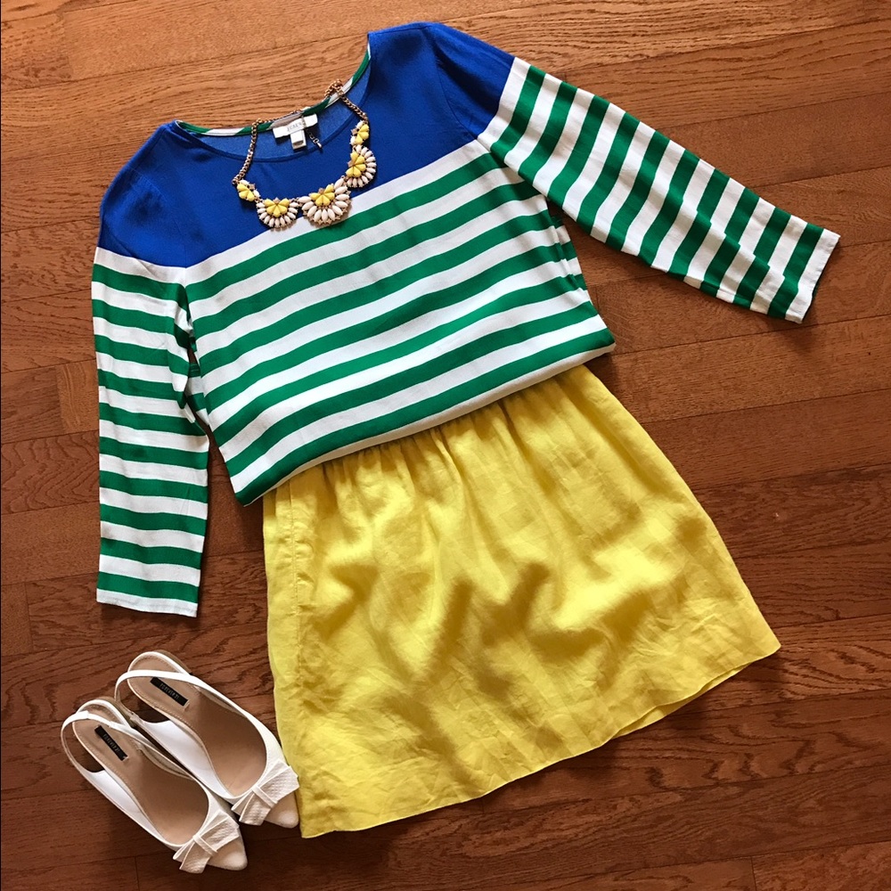 J crew green & blue color block stripe top