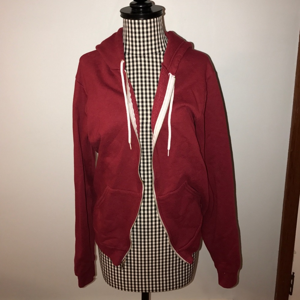 Red American Apparel zip up hoodie