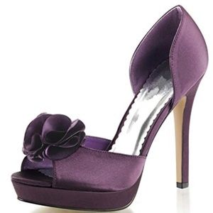 Purple Peep Toe Flower Heels - 8