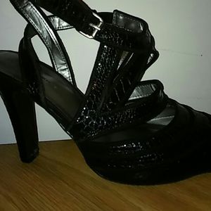 Sexy Black faux snake strap peeptoe heels