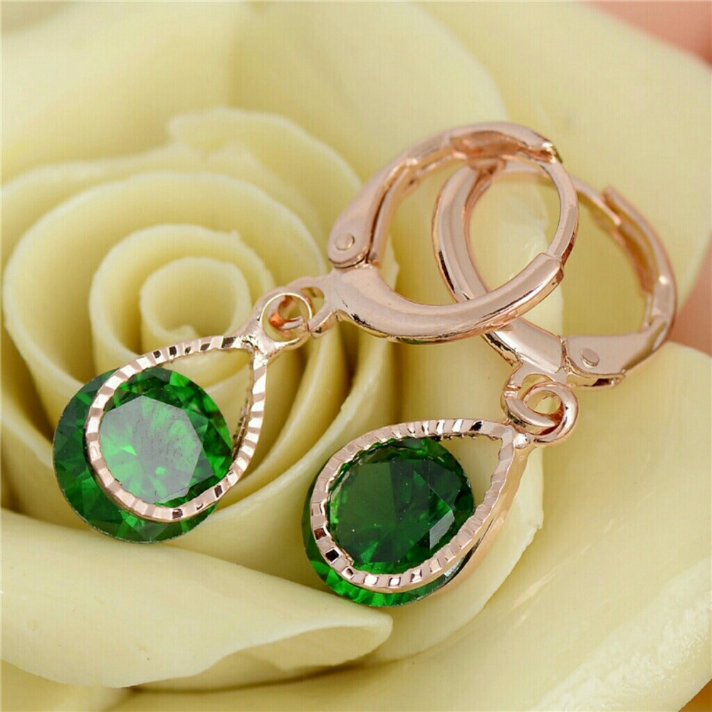 18k Gold Plated AAA Emerald Green CZ Earrings