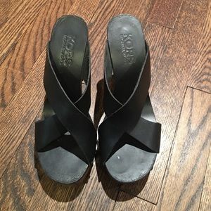 Kors Michael kors black leather wood heels size 8