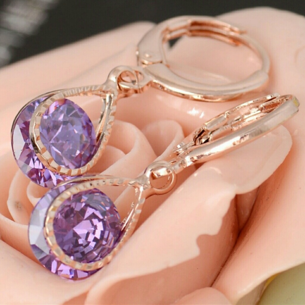Rose Gold Plated Amethyst Austrian Crystal Earring