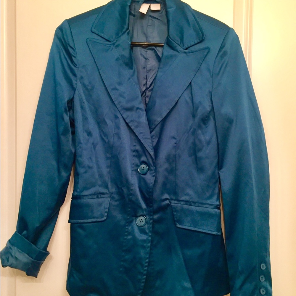 Teal satin blazer