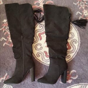 Black suede thigh high boots