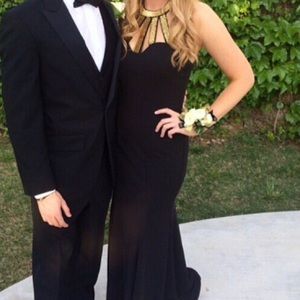 Black prom dress with gold neck detail!
