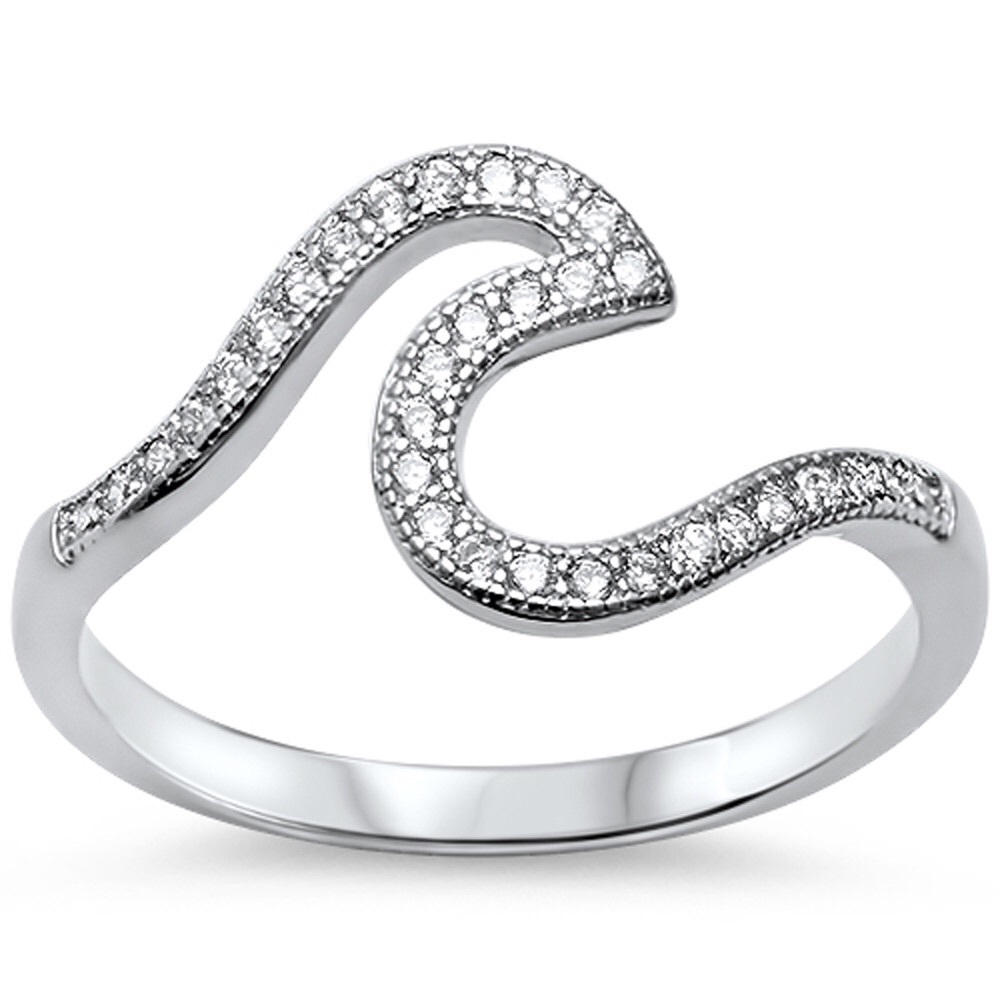 Ocean Wave Midi Wavy CZ Silver Ring ๐ - Picture 1 of 6