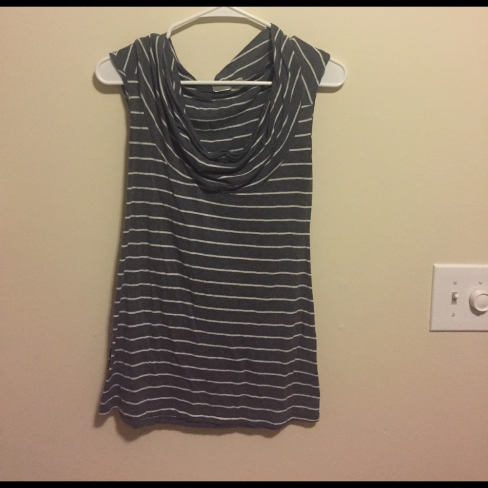 Gray/white stripe cowl neck shirt