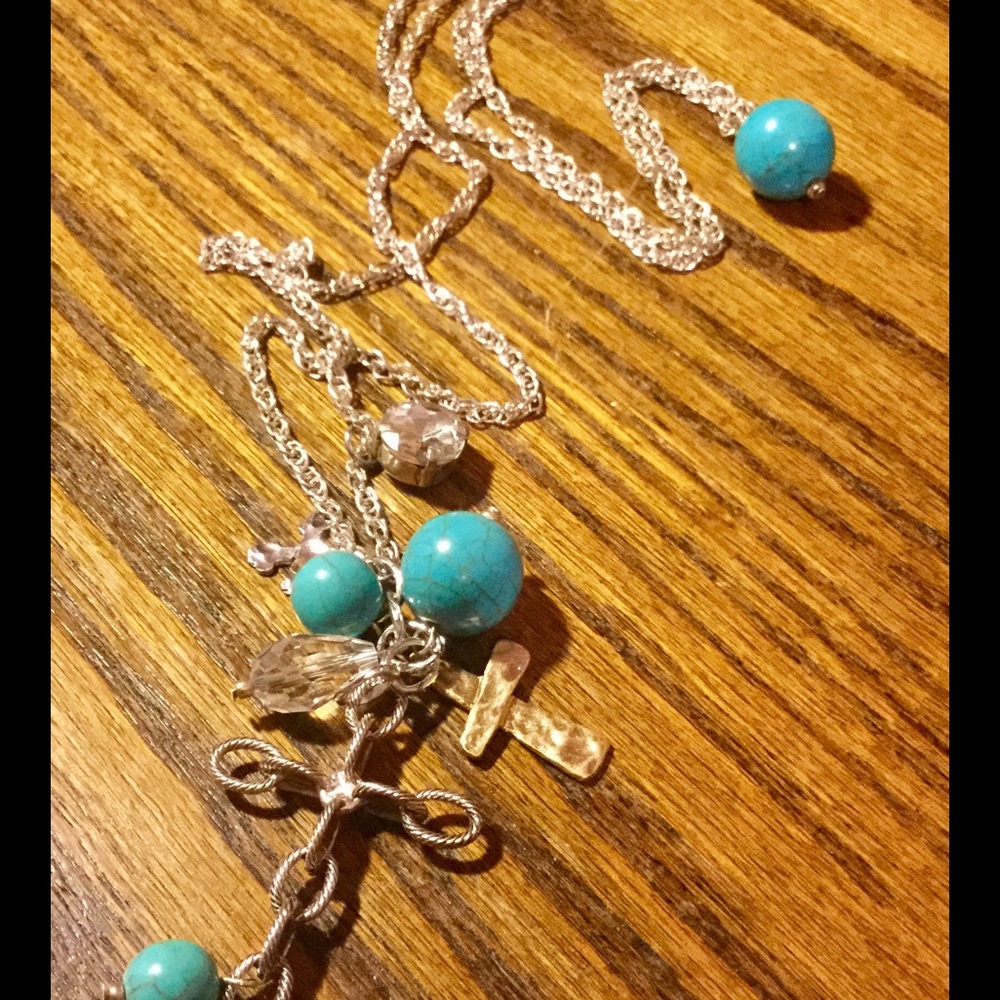 Beautiful Turquoise & Multi Charmed Gold Necklace