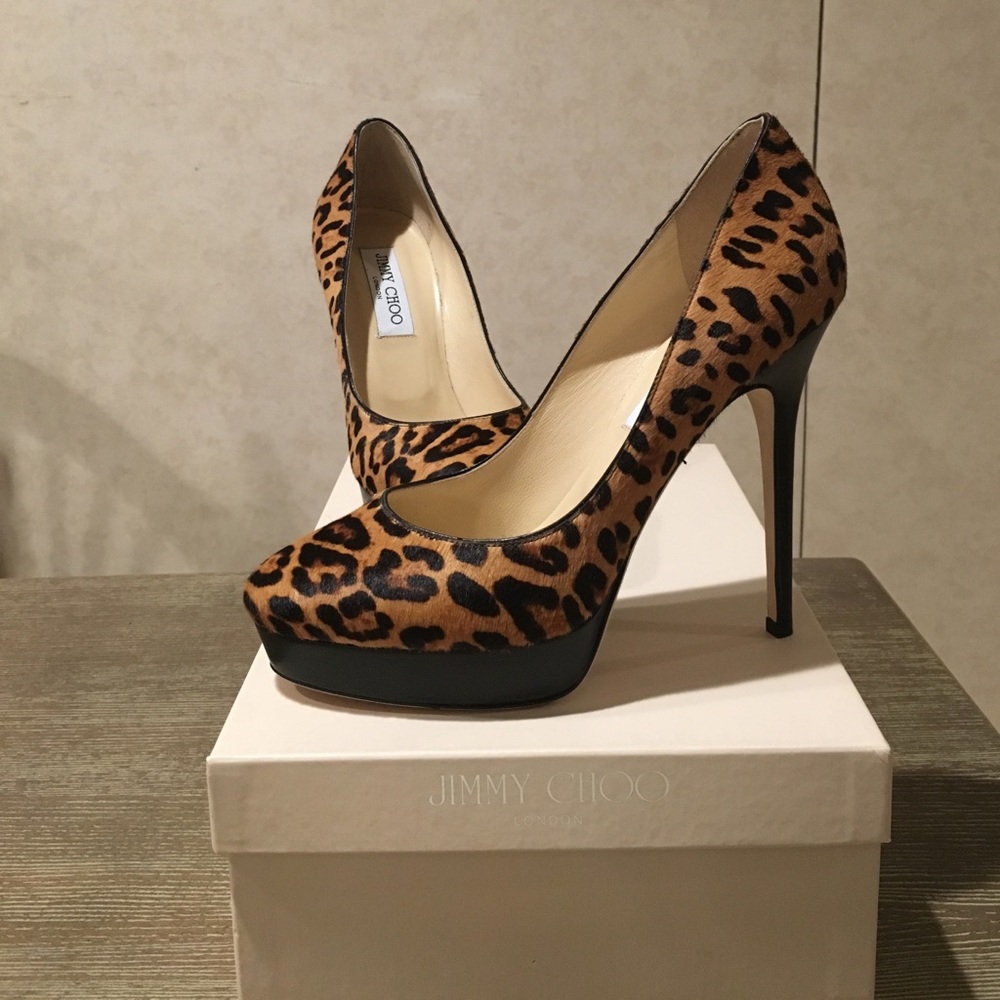 SALE. Jimmy Choo Leopard Hair Calf Platform 38