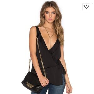 L'Academie Ruffle Cami in black Sz M Revolve