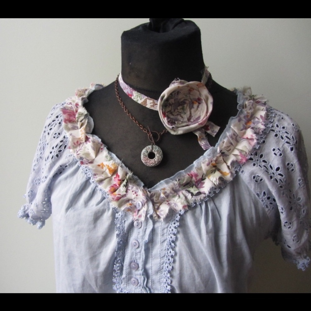 Handmade Upcycled tattered Baby Blue Shirt Med/Lrg