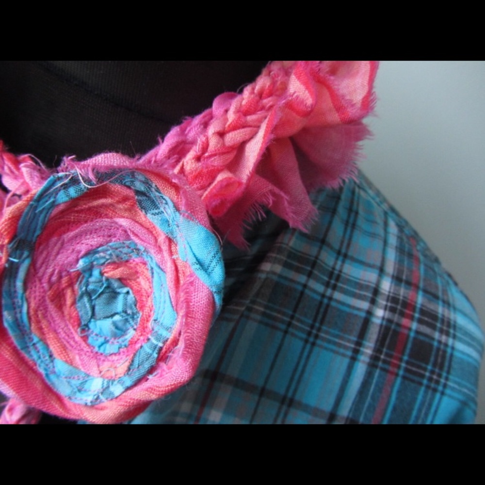 Handmade Upcycled tattered Plaid Shirt Med/Lrg