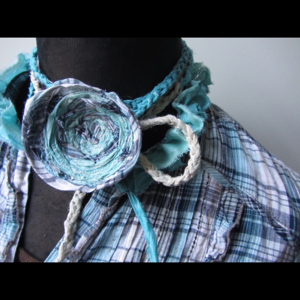 Handmade Upcycled tattered Plaid Shirt Med/Lrg