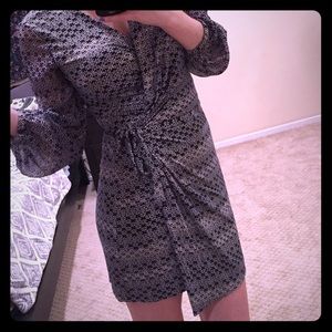 DVF navy/white patterned wrap dress