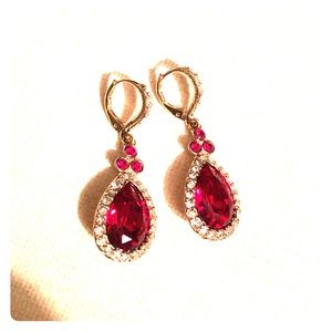 Red stone and pave diamond earrings