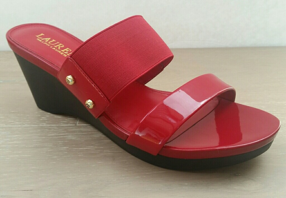 Ralph Lauren Rhianna wedge heels red patent leathe