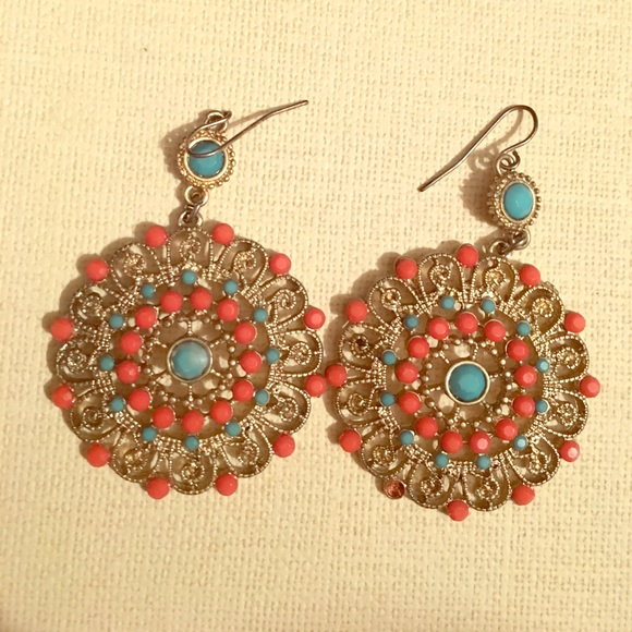 Beautiful turquoise and coral earrings - Picture 1 of 1