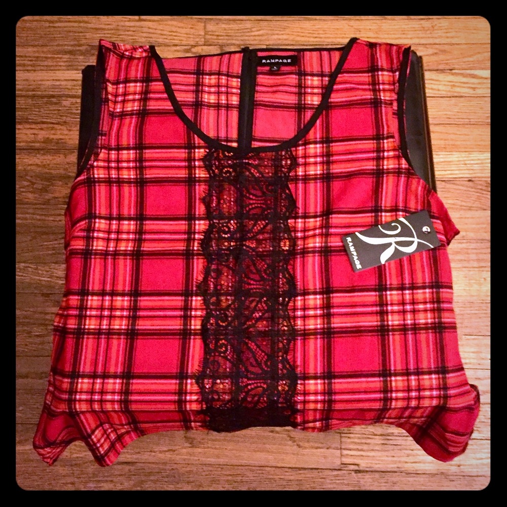 NWT - Rampage red & black plaid shell/tank Sz L