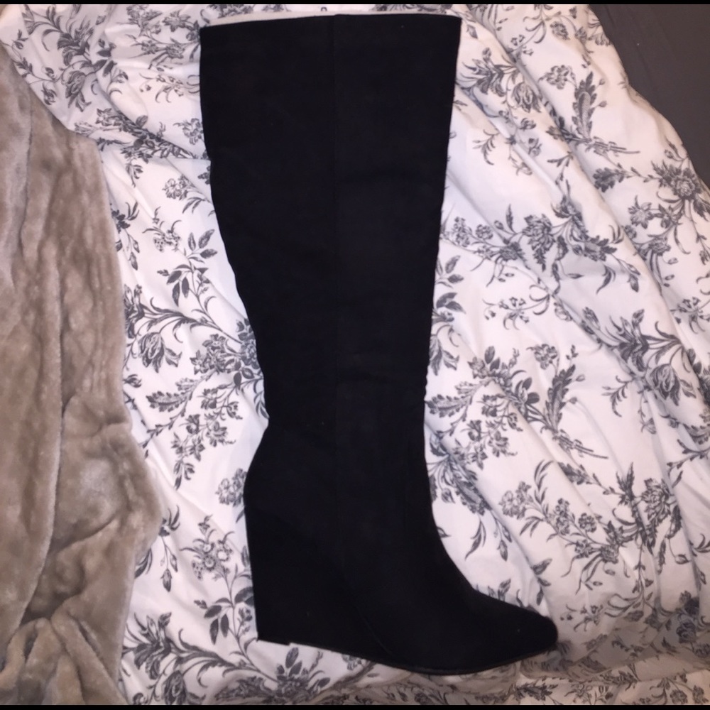 Black knee high suede boots